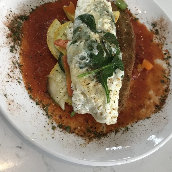 The vegetarian omelette at Chef Charles Bistreaux at St. Roch Market
